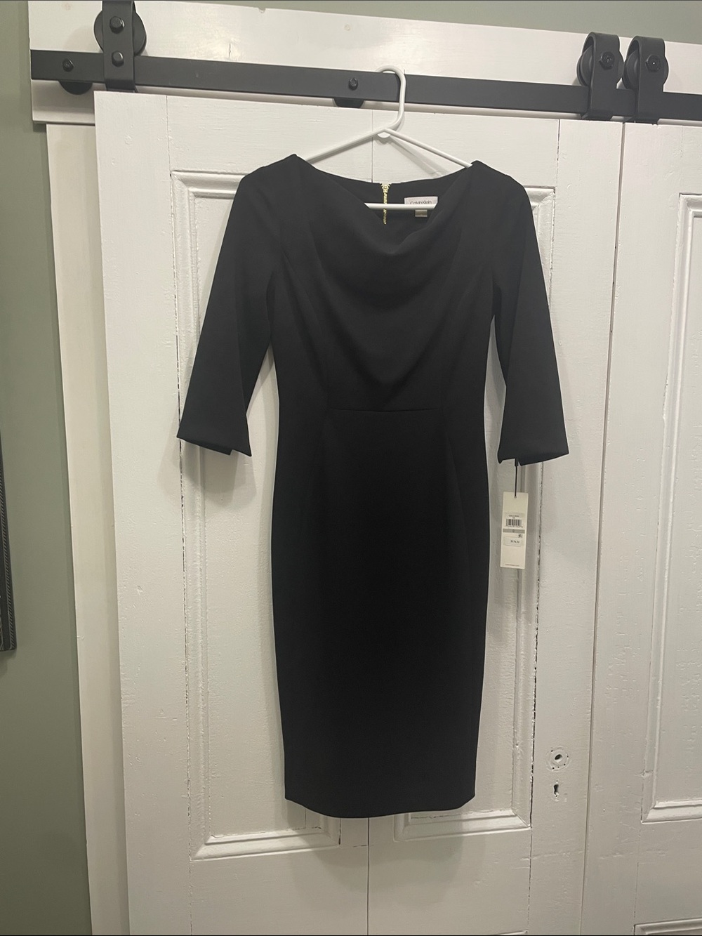 Calvin Klein Black Midi Sheath Dress with 3/4 Sleeves size XS 0